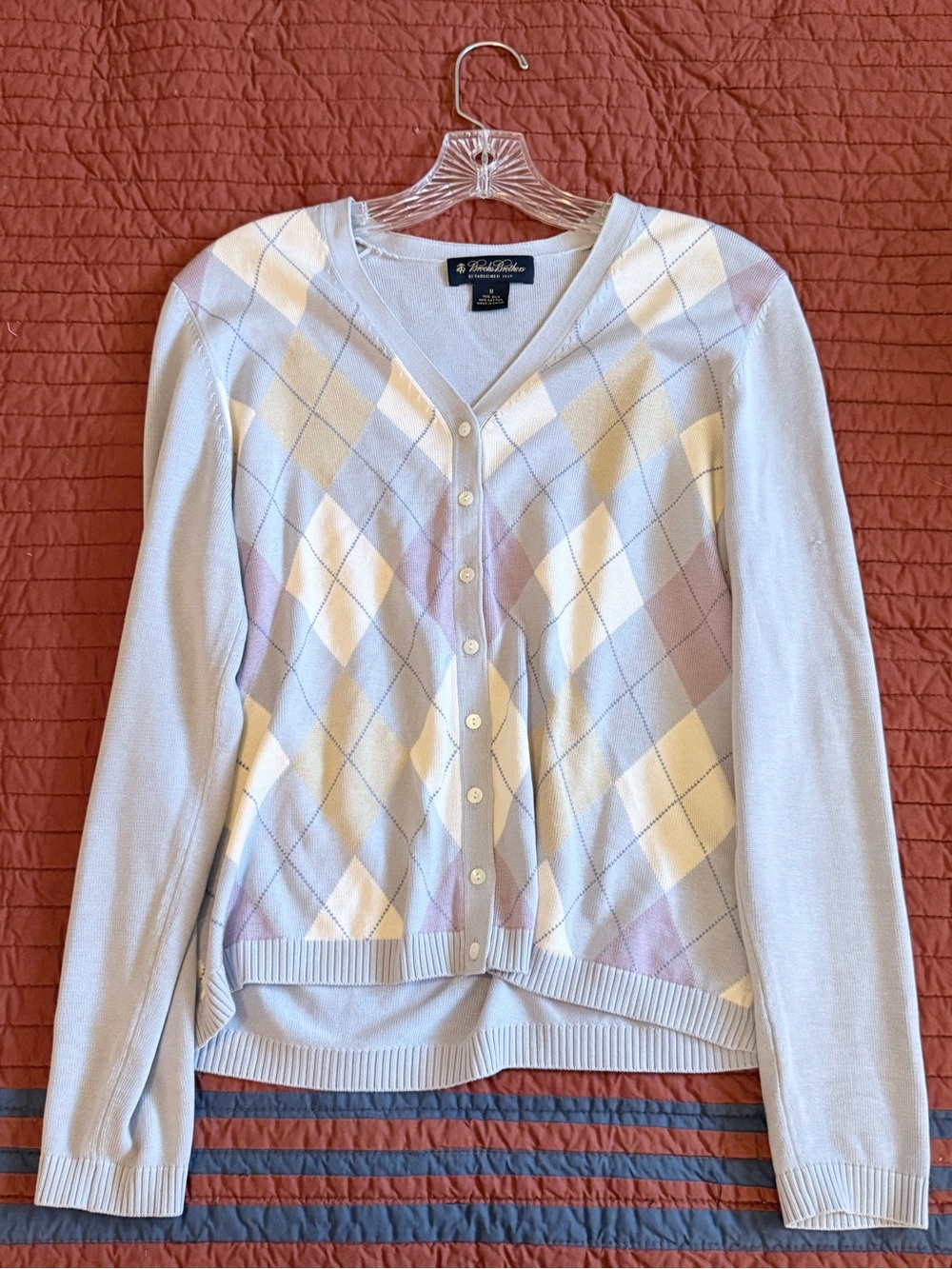 Brooks Brothers Pale Blue, Cream & Lavender Argyle Button-Front Cardigan